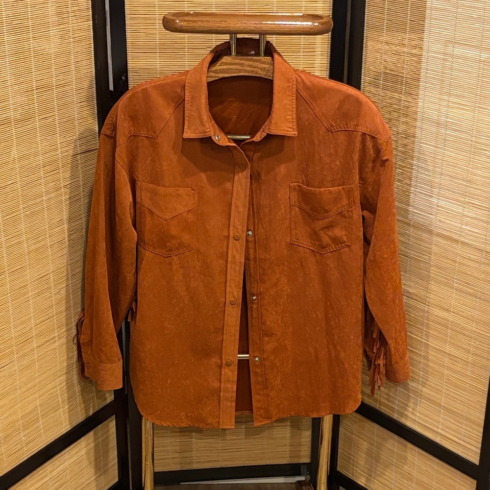 Women's Fringe Rust Button Down Shirt